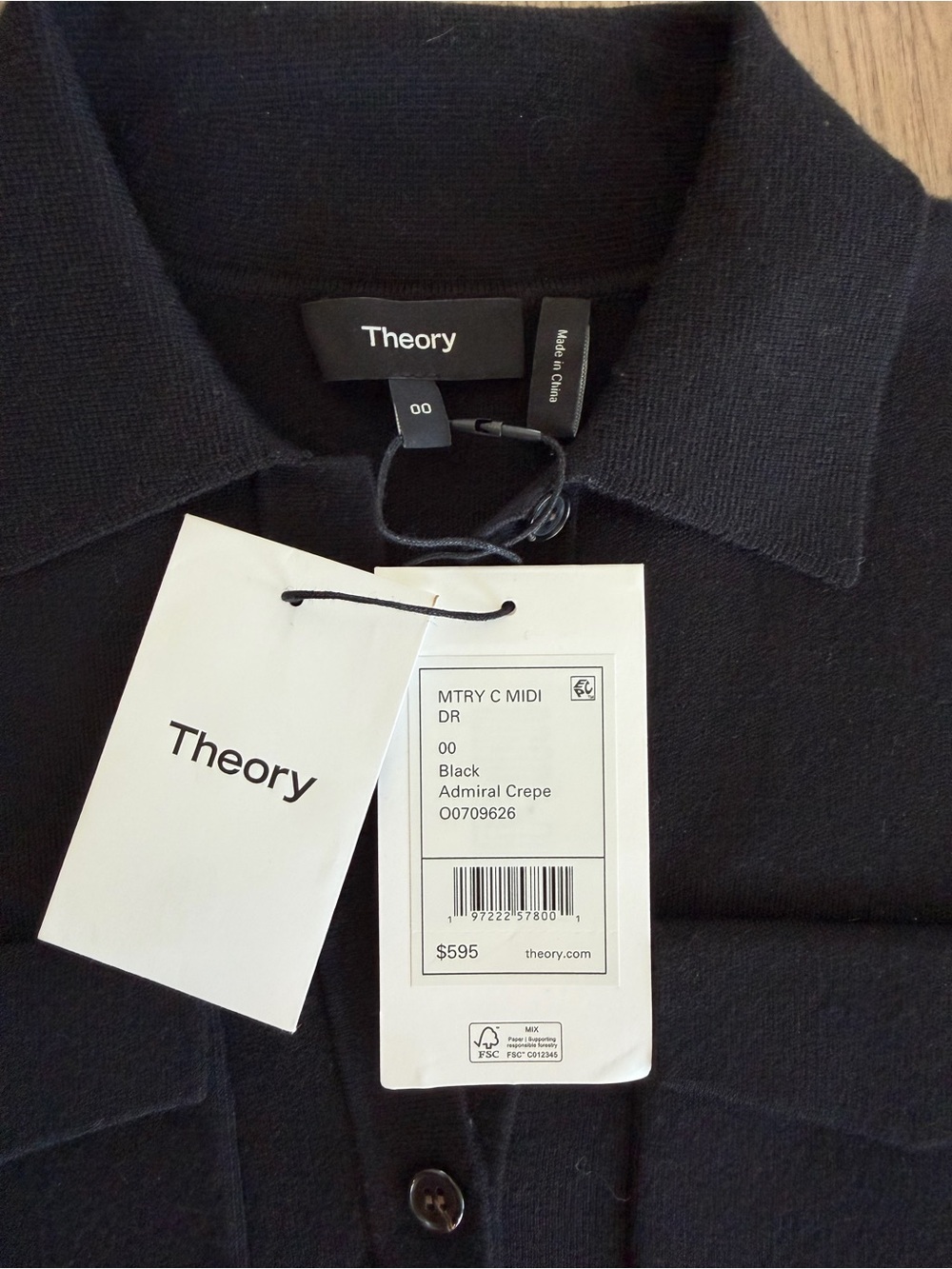NEW Theory Black Short-Sleeve Midi DRESS - Picture 3 of 7
